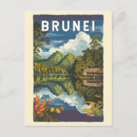 Brunei Painterly Illustration Travel Art Vintage