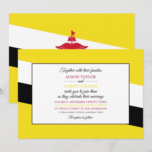 Bruneian Flag, Flag of Brunei Wedding Invitation (Front/Back)