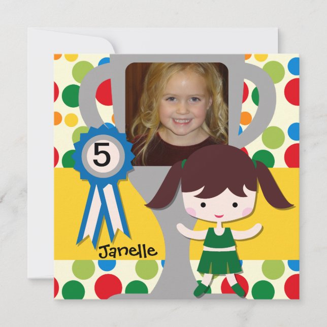 Brunette Add Photo Custom Cheerleader Invitations (Front)