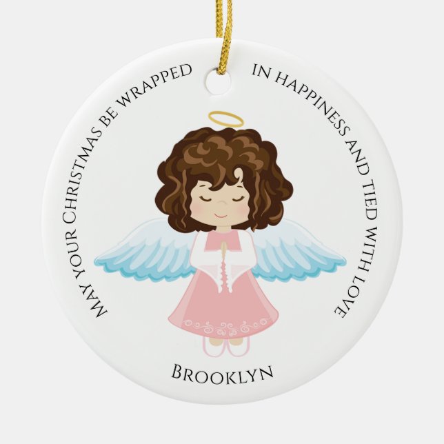 Brunette Angel Ceramic Ornament (Front)