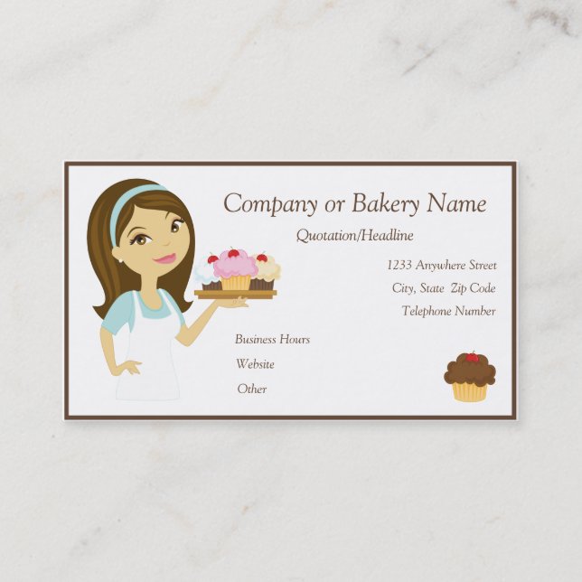 Brunette/Aqua Cupcake Baker/Bakery 4 Business Card (Front)