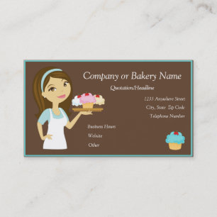 Brunette/Aqua Cupcake Baker/Bakery Business Card