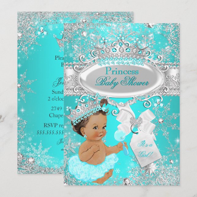 Brunette Aqua Wonderland Princess Baby Shower Invitation (Front/Back)