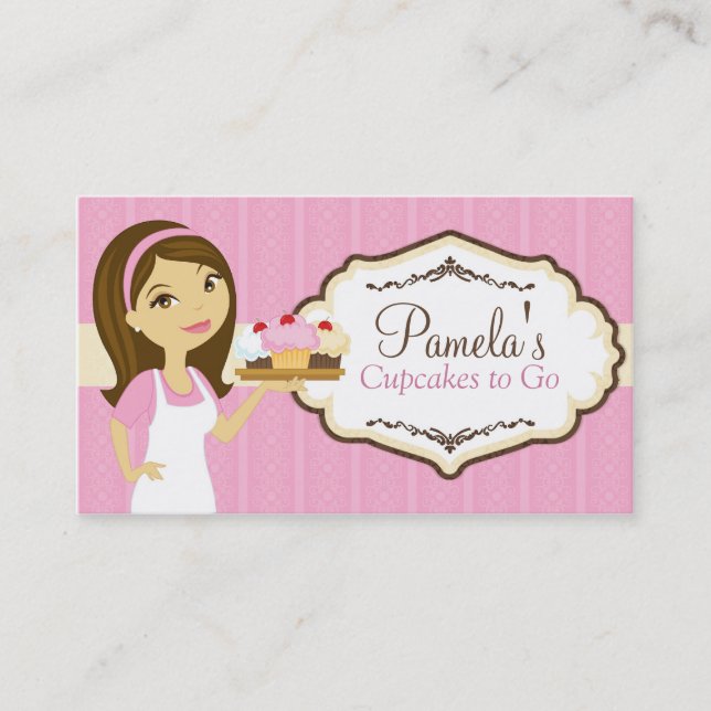 Brunette Baker Cupcake Business Cards D15 (Front)