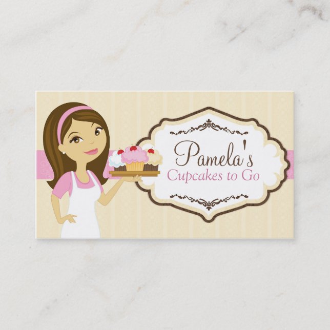 Brunette Baker Cupcake Business Cards D17 (Front)