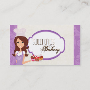 Brunette Baker on Purple Cup Cakes Business Card