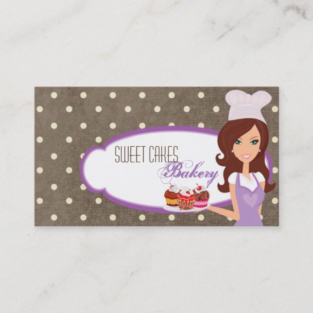 Brunette Baker on Purple Cup Cakes Business Card (Front)