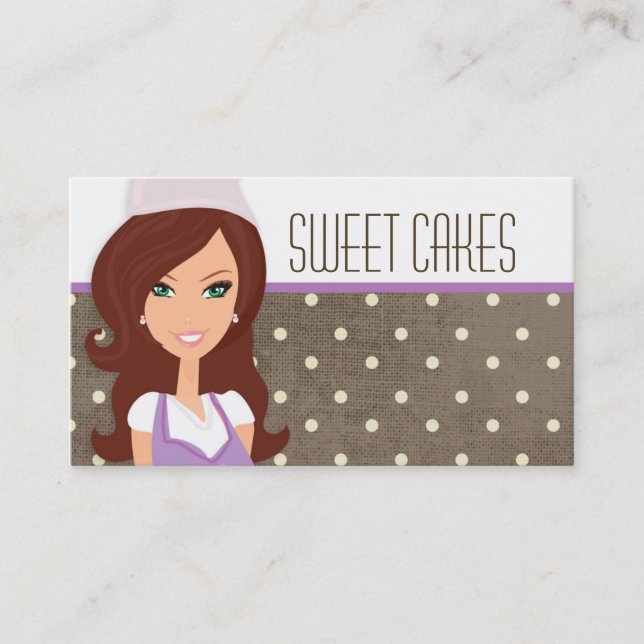 Brunette Baker on Purple Cup Cakes Business Card (Front)