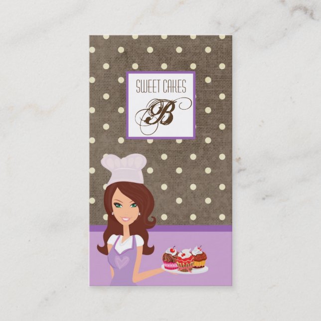 Brunette Baker Purple Brow Cup Cakes Business Card (Front)
