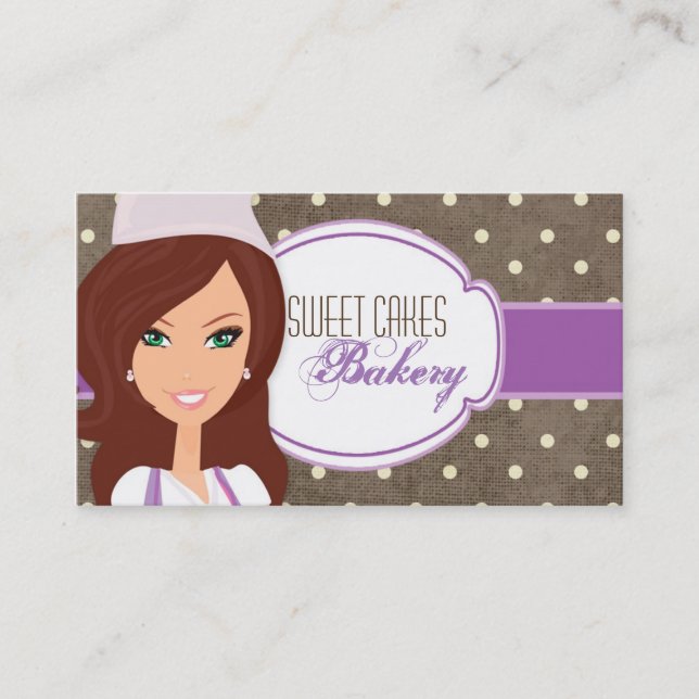 Brunette Baker Purple Brow Cup Cakes Business Card (Front)