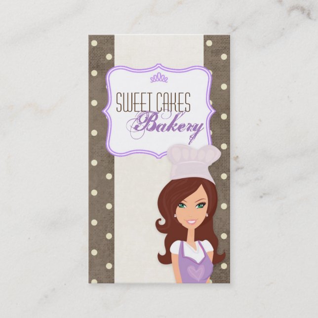 Brunette Baker Purple Brow Cup Cakes Business Card (Front)
