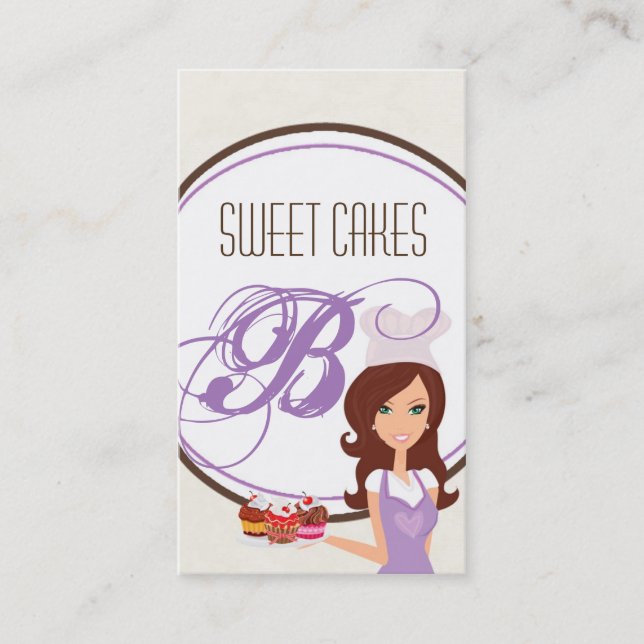 Brunette Baker Purple Brow Cup Cakes Business Card (Front)