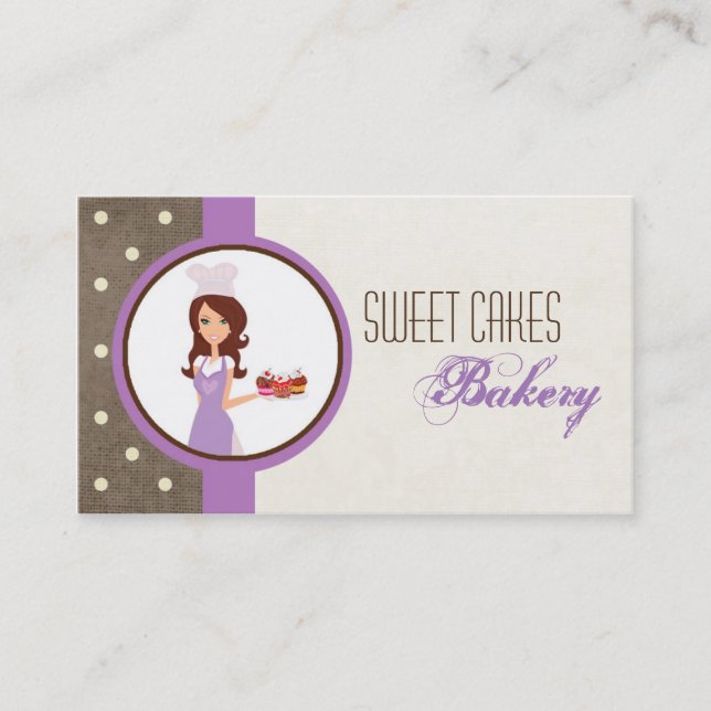Brunette Baker Purple Brow Cup Cakes Business Card (Front)