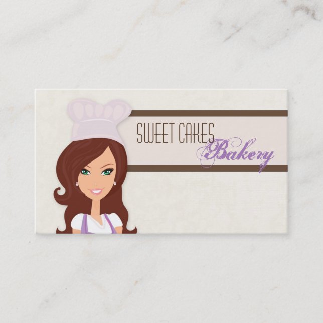 Brunette Baker Purple Brow Cup Cakes Business Card (Front)