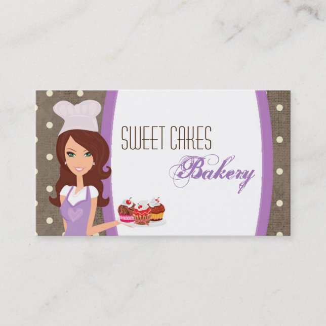 Brunette Baker Purple Brow Cup Cakes Business Card (Front)