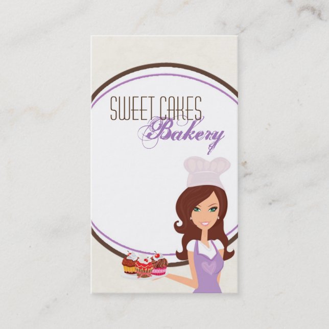 Brunette Baker Purple Brow Cup Cakes Business Card (Front)