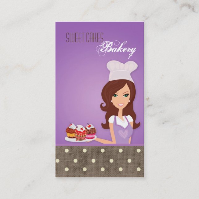 Brunette Baker Purple Brow Cup Cakes Business Card (Front)