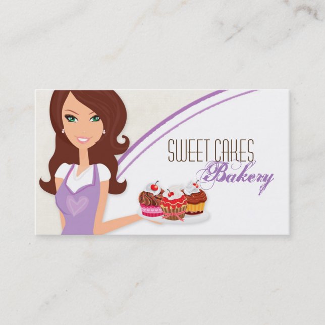 Brunette Baker Purple Brow Cup Cakes Business Card (Front)