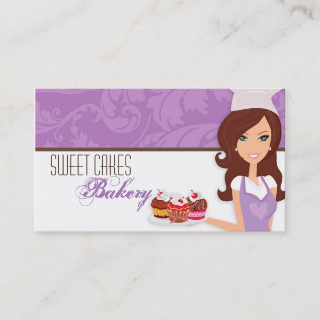 Brunette Baker Purple Brow Cup Cakes Business Card (Front)
