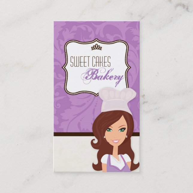 Brunette Baker Purple Brow Cup Cakes Business Card (Front)