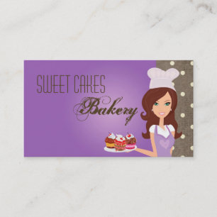Brunette Baker Purple Cup Cakes Business Card