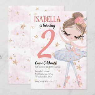 Brunette Ballerina Birthday Party Invitation