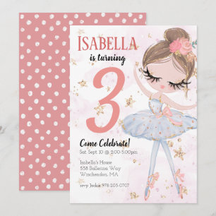 Brunette Ballerina Birthday Party Invitation