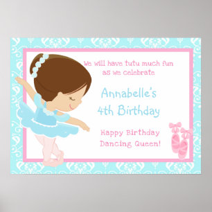 Brunette Ballerina & Blue Damask  Poster