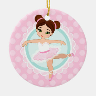 Brunette Ballerina - Pink Ballet Dancer Girl Ceramic Tree Decoration
