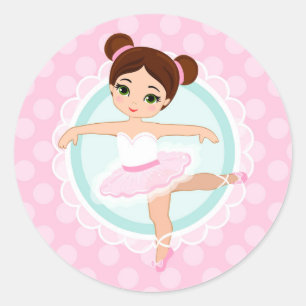 Brunette Ballerina - Pink Ballet Dancer Girl Classic Round Sticker