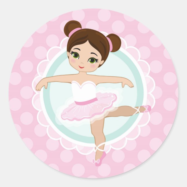 Brunette Ballerina - Pink Ballet Dancer Girl Classic Round Sticker (Front)