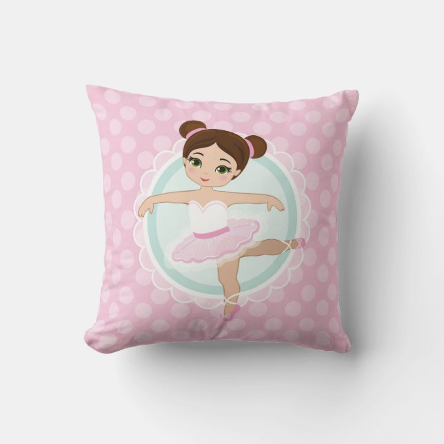 Brunette Ballerina - Pink Ballet Dancer Girl Cushion (Front)