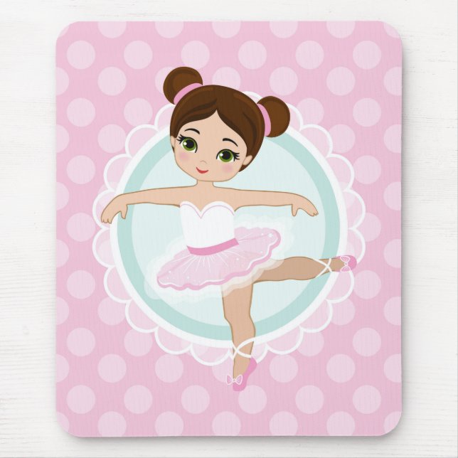Brunette Ballerina - Pink Ballet Dancer Girl Mouse Mat (Front)