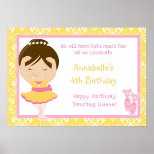 Brunette Ballerina & Yellow Damask Poster