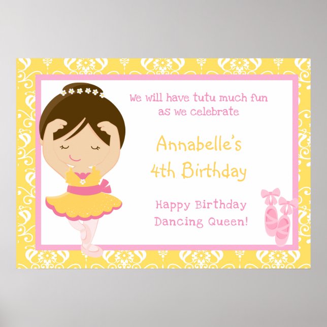 Brunette Ballerina & Yellow Damask Poster (Front)