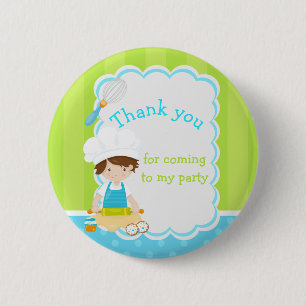 Brunette Boy Baking 'Thank you for coming' 6 Cm Round Badge