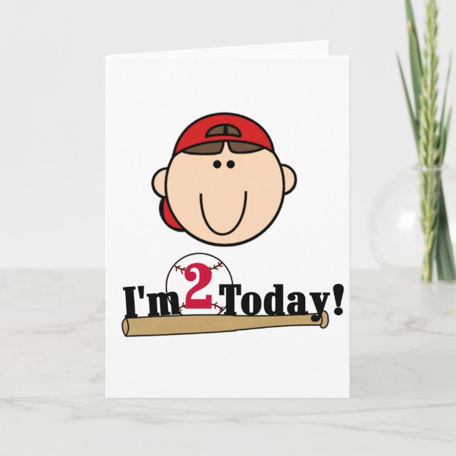Brunette Boy Baseball 2nd Birthday Card (Front)