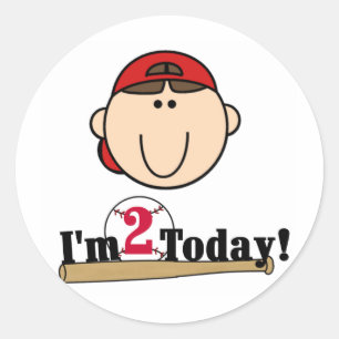 Brunette Boy Baseball 2nd Birthday Classic Round Sticker