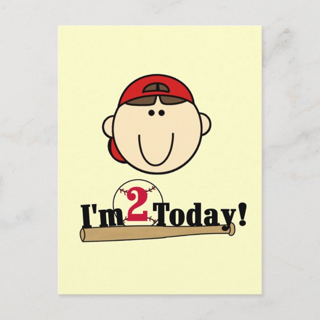 Brunette Boy Baseball 2nd Birthday Postcard (Front)