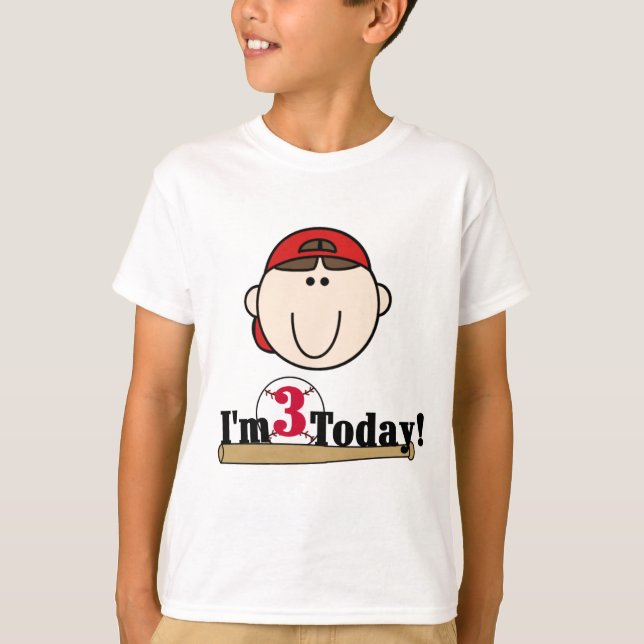 Brunette Boy Baseball 3rd Birthday Tshirts (Front)