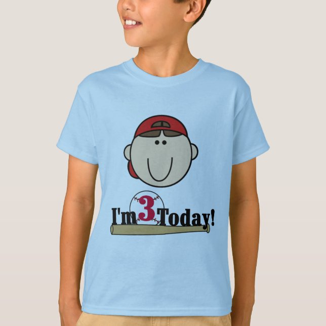 Brunette Boy Baseball 3rd Birthday Tshirts (Front)