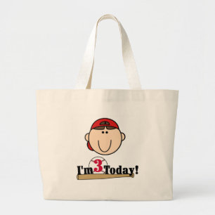 Brunette Boy Baseball 3rd Birthday Tshirts Large Tote Bag