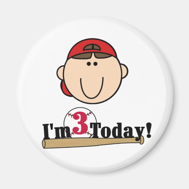 Brunette Boy Baseball 3rd Birthday Tshirts Magnet (Front)