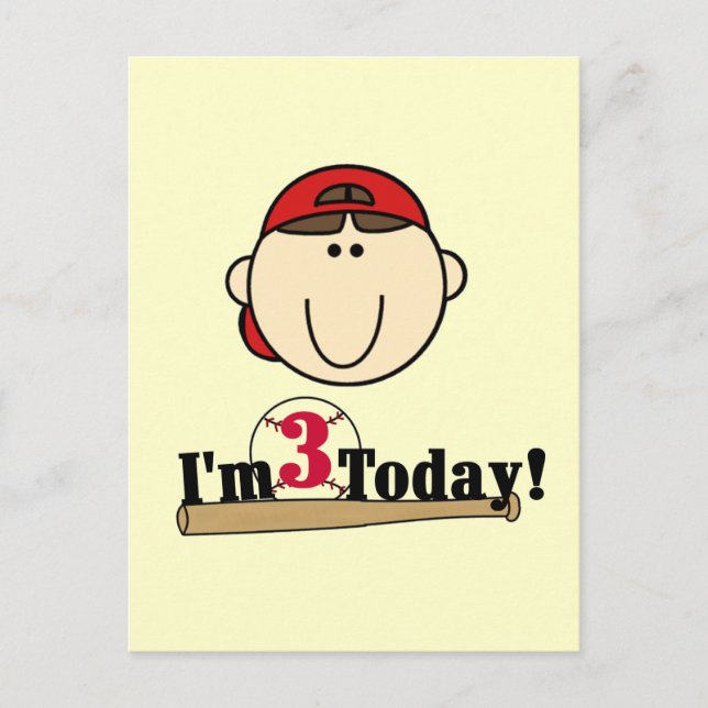 Brunette Boy Baseball 3rd Birthday Tshirts Postcard (Front)