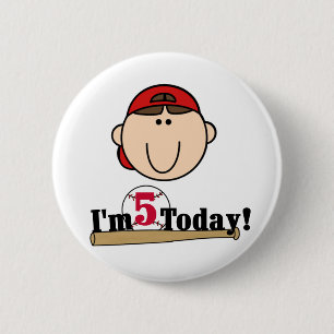 Brunette Boy Baseball 5th Birthday 6 Cm Round Badge