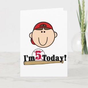 Brunette Boy Baseball 5th Birthday Card