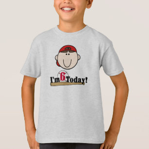 Brunette Boy Baseball 6th Birthday T-Shirt
