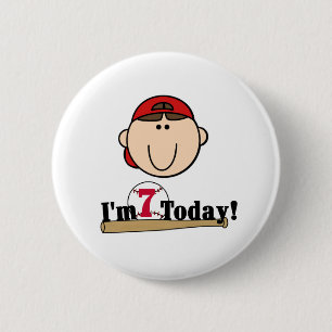 Brunette Boy Baseball 7th Birthday 6 Cm Round Badge