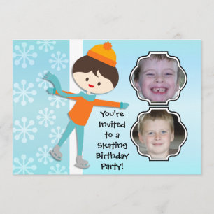Brunette Boy Birthday Skating Party Invitation