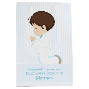 Brunette Boy First Communion Gift Bag